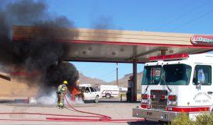 Burn up car gas station