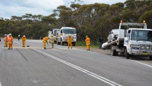 Police cleans up the accident scene