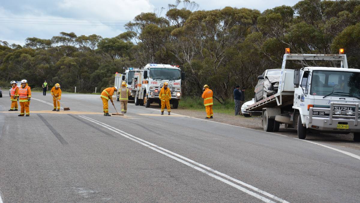 Police cleans up the accident scene