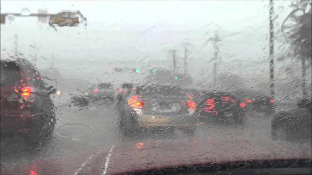 driving in a thunderstorm heavy rain