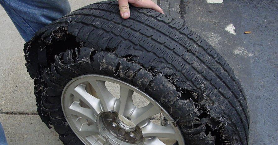 car tire tread separated