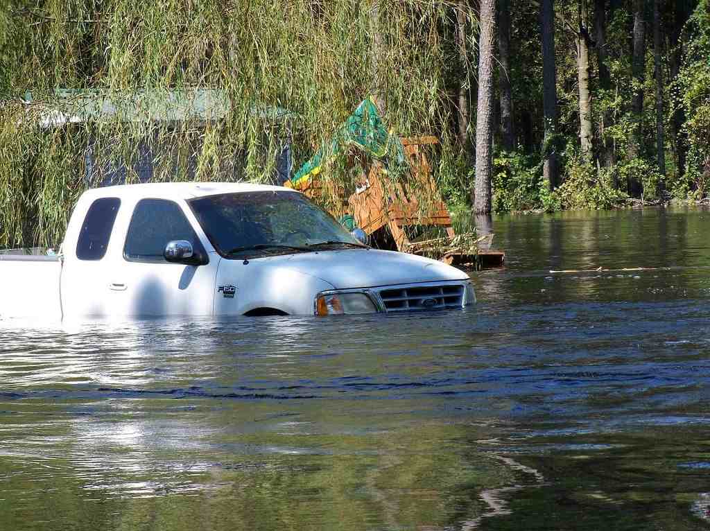 car submerged underwater