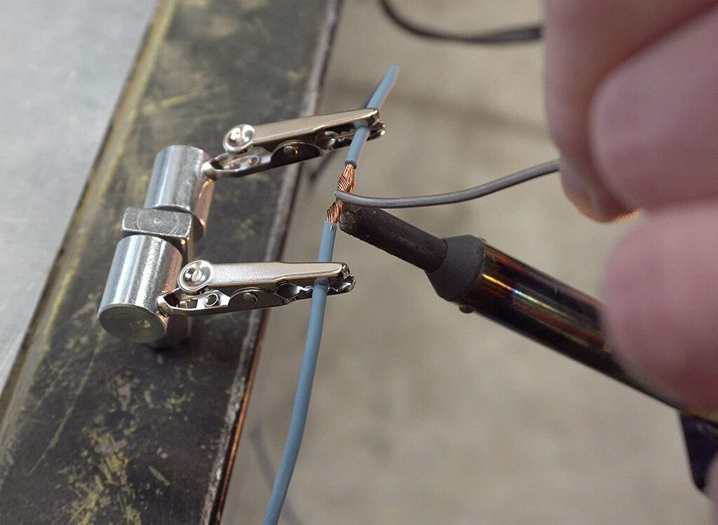 using wire holder for easier soldering
