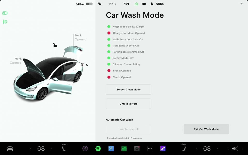 Tesla 3 Car Wash Mode